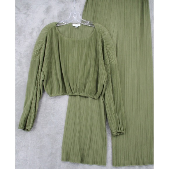 Gianni Bini Pants - Gianni Bini Pant Set Womens Medium Pleated Crop Top Wide Leg  Lightweight Green